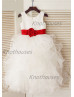 Ivory Satin Organza Ruffled Flower Girl Dress With Red Belt